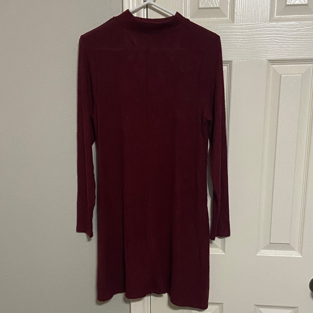 Moa Moa Long Sleeve Ribbed Knit Dress in Burgundy
